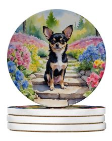 Chihuahua Spring Path Large Sandstone Coasters Pack of 4 Absorbent Round Coasters Decor Gifts for Men or Women, 4 in, Multicolor